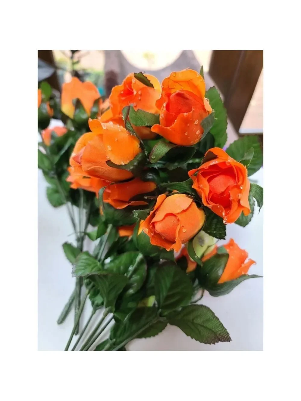 Realistic Silk Flower Orange Rose Buds Decor